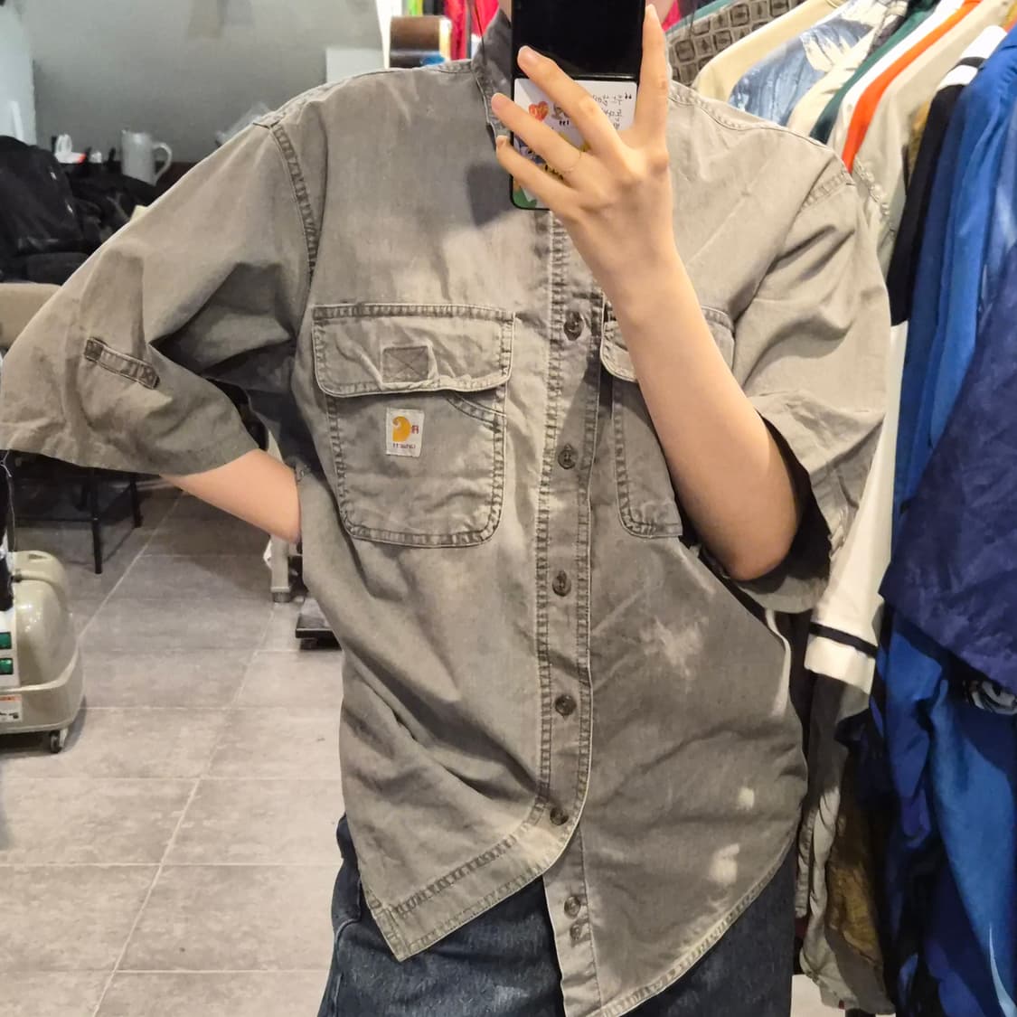 [NO.9] 칼하트 반팔 데님 셔츠 그레이데님 상품이미지2