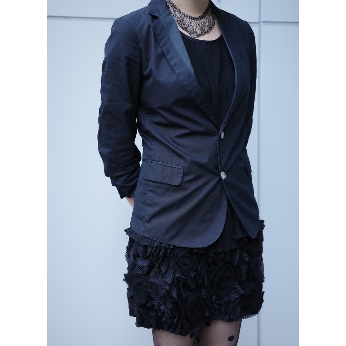 빈티지 블랙 실크 플리츠 원피스 상품이미지5