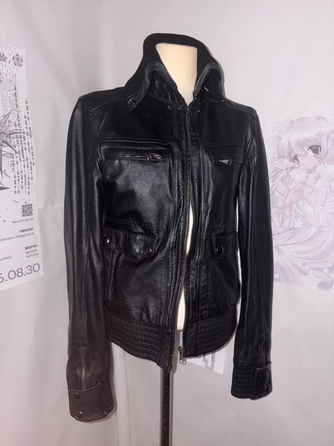 Black Leather Moto Jacket 상품이미지1