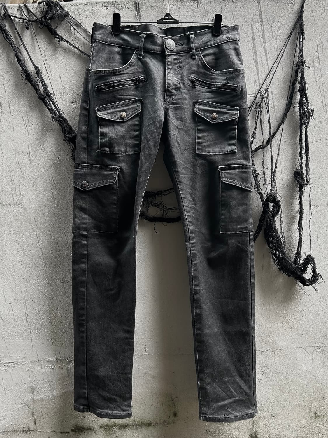 *RARE* JPN 펑크 00s Lee 코팅 블랙 슬림핏 포켓 데님팬츠 상품이미지1