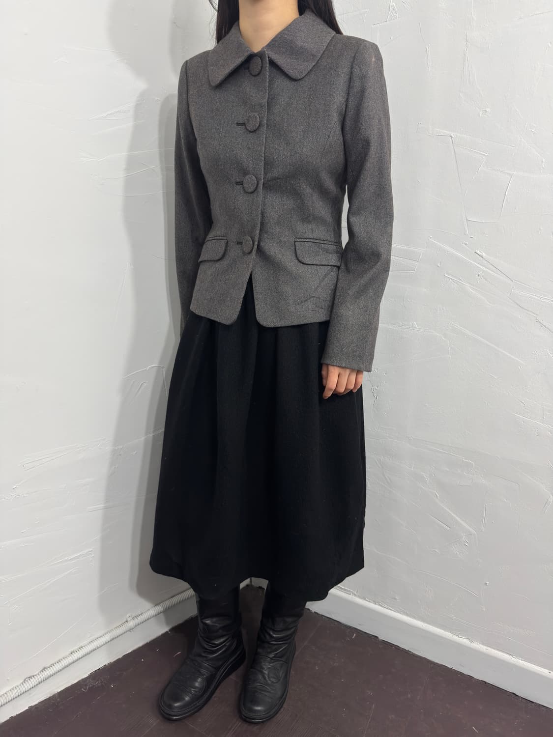glass line gray button wool jacket 상품이미지4