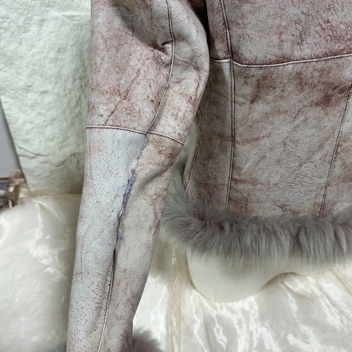 빈티지 연한 핑크 폭스퍼+안감토끼털 되지가죽자켓 무스탕 상품이미지5