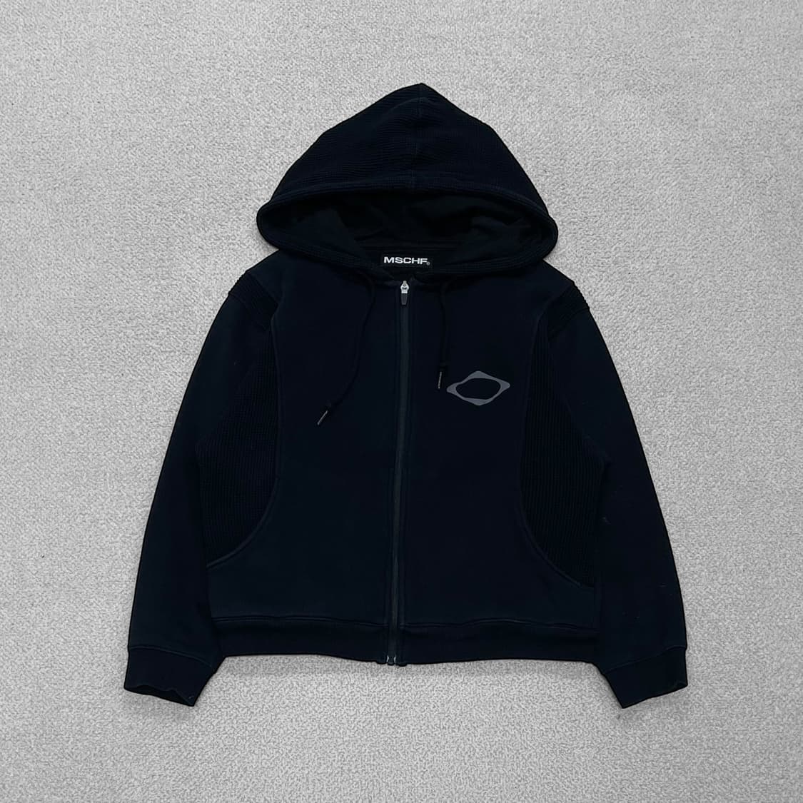 미스치프 롬버스 와플 후드집업 블랙 상품이미지2