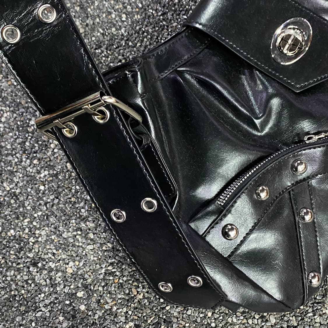 빈티지 y2k 레더 비즈 숄더백 B3450 상품이미지3