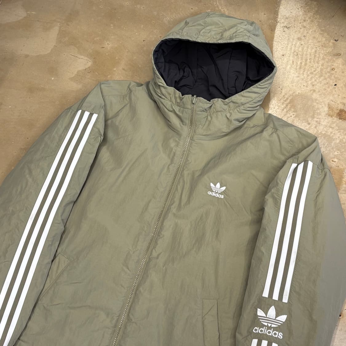 4XL 아디다스 삼선라인 리버서블 올리브 패딩 상품이미지1