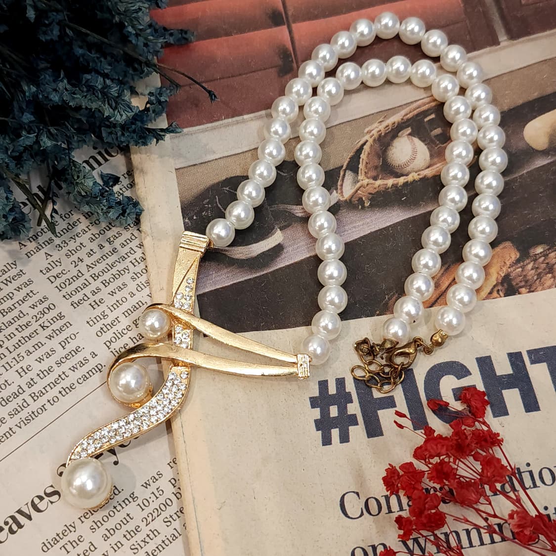 90s 프랑스 빈티지 목걸이 음표 진주 목걸이 진주 팬던트 상품이미지9