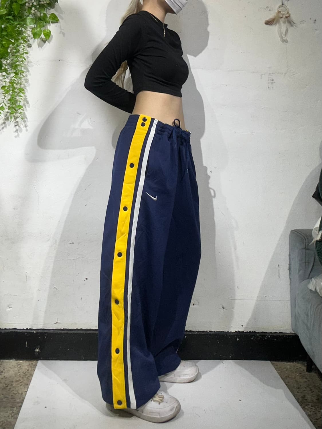 00s 나이키 네이비 사이드 버튼 스냅 단추 와이드 추리닝 팬츠 바지  상품이미지1
