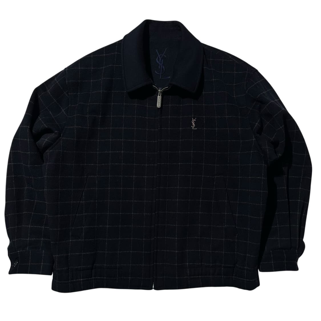 입생로랑 울 체크 블루종 자켓 네이비 상품이미지1