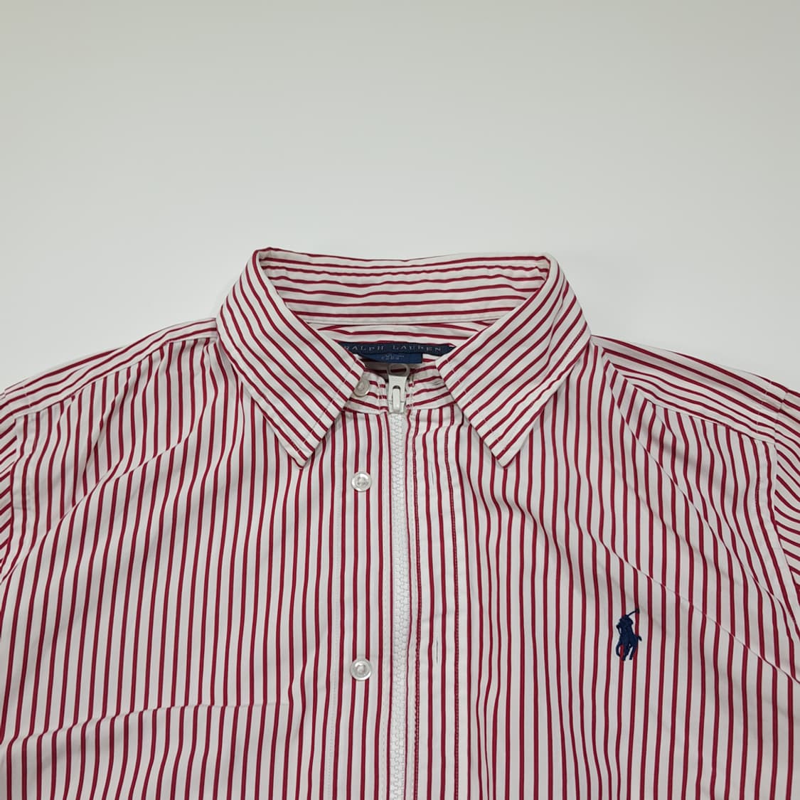 CL793 FREE 폴로 레드 스트라이프 리메이크 크롭 집업 셔츠 상품이미지2