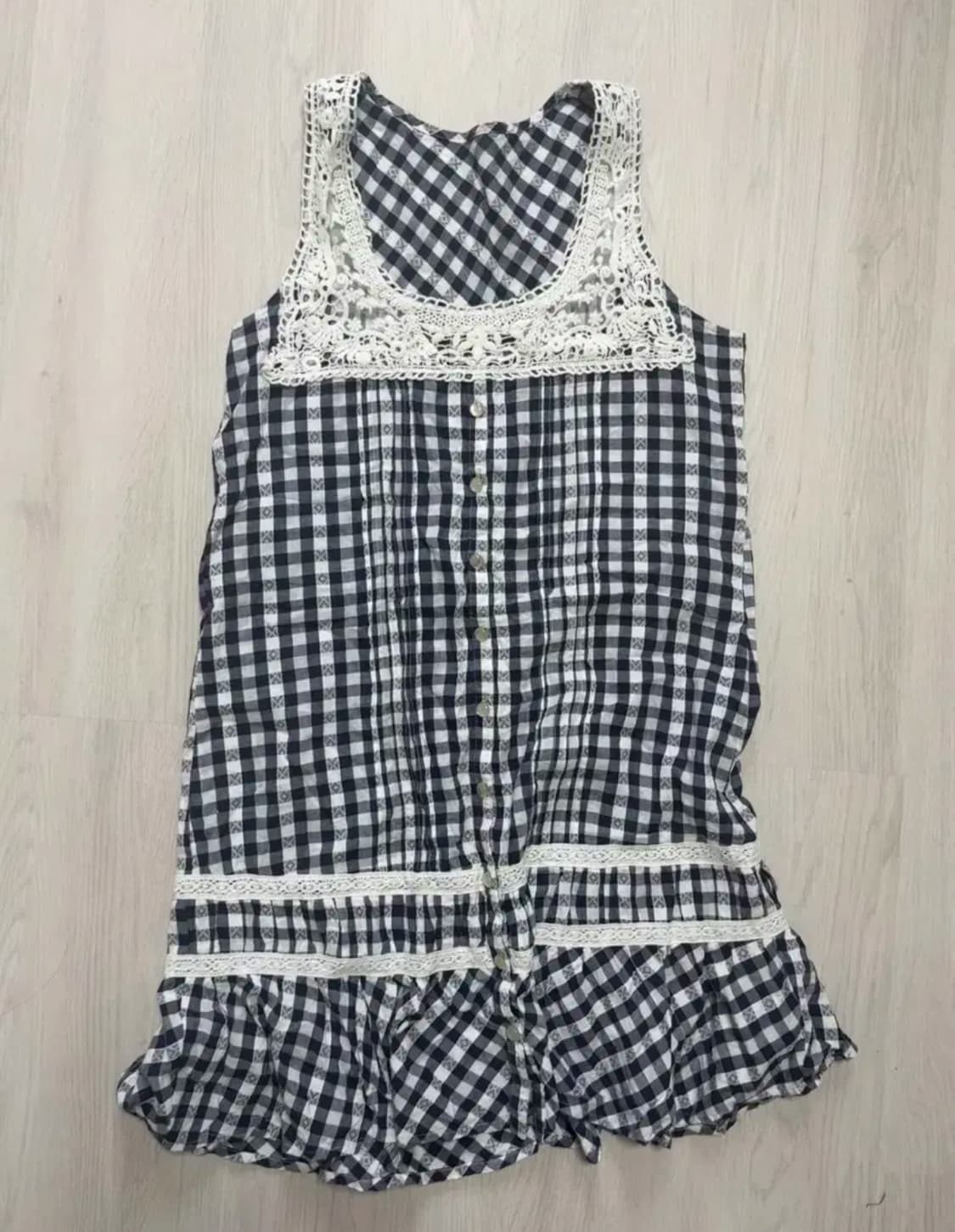 레이스 체크 민소매 원피스 상품이미지1