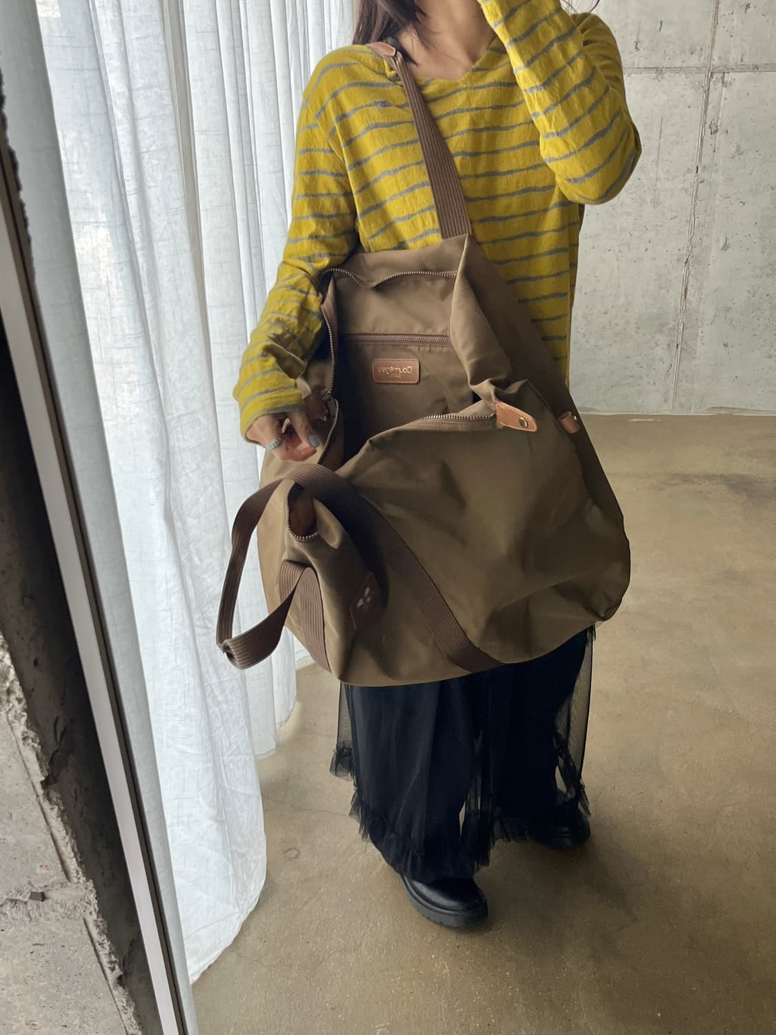 90s Courreges 꾸레쥬 코튼 쇼퍼백 카멜 상품이미지7