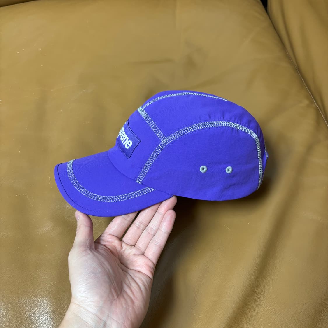 슈프림 캠프캡 모자 박스로고 23SS 리플렉티브 스티치 퍼플 상품이미지4