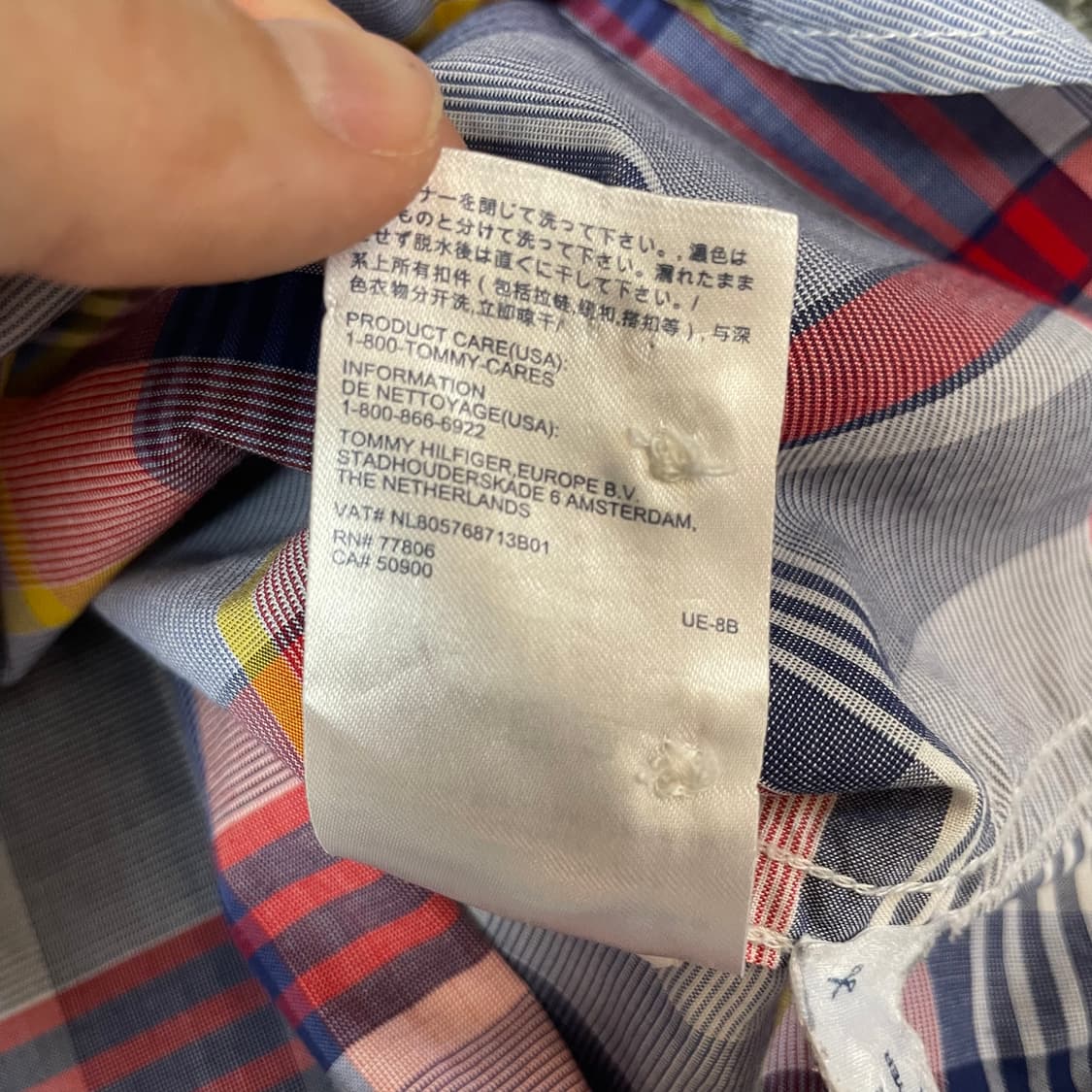 타미힐피거 블루 레드 타탄체크 원포켓 슬림핏 셔츠 M 상품이미지6