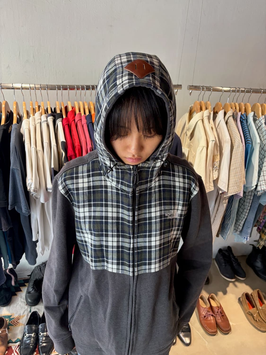 The North Face 체크 하이넥 후드 집업 XL 상품이미지1