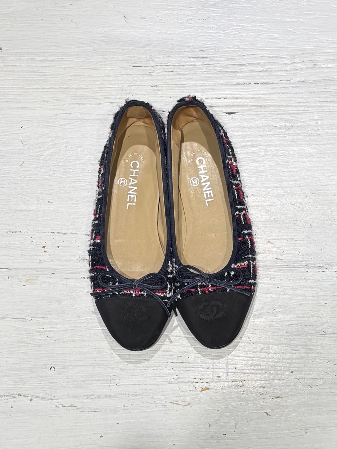 샤넬 블랙 레드 트위드 발레리나 플랫 슈즈 상품이미지2