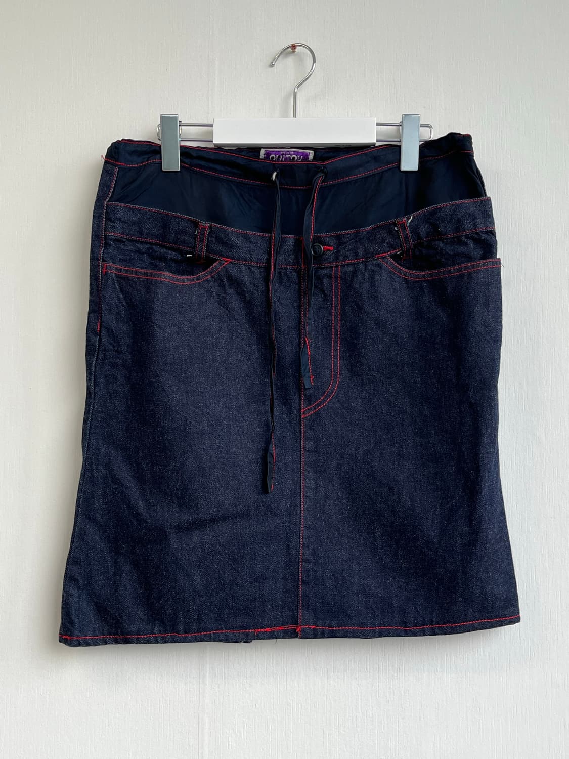 Vintage denim red stitch midi skirt 상품이미지1