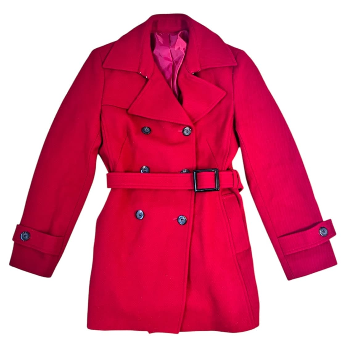 [고퀄] 울 모직 레드 더블버튼 벨트 코트 상품이미지1
