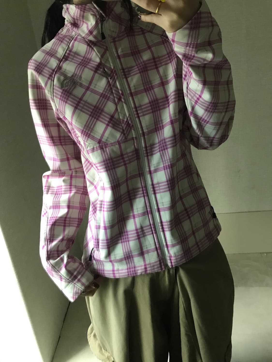 노페 플럼핑크 체크 후리스 자켓 상품이미지3