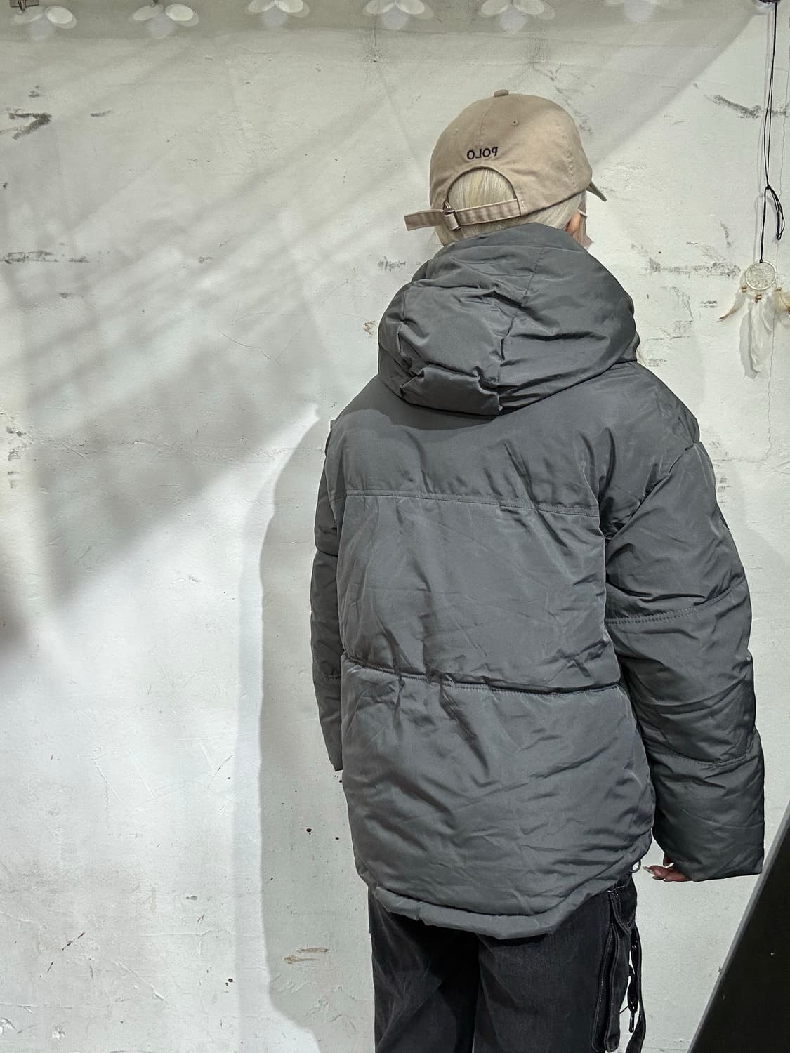 일본 빈티지 그레이 후드 패딩 M 상품이미지3