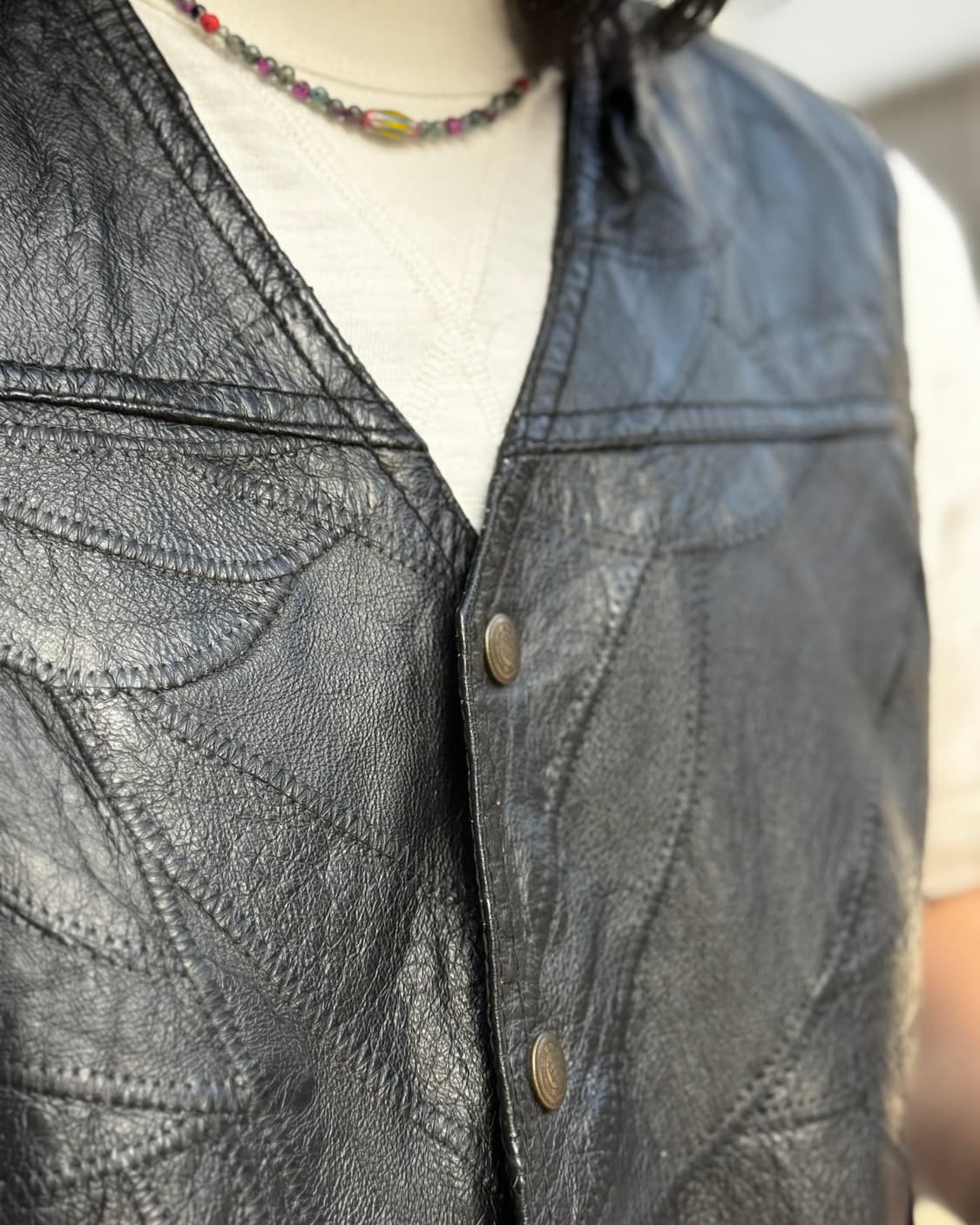 90-00‘s 나바르 레더 이탈리안 스톤 디자인 레더 베스트 L 상품이미지10