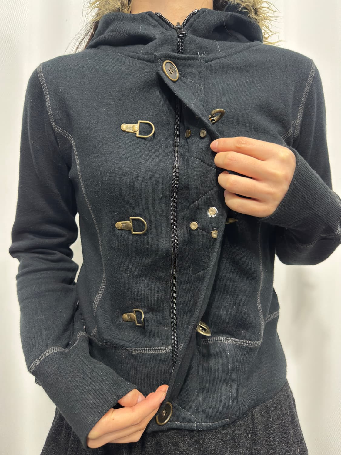 fur buckle hood zipup 상품이미지3