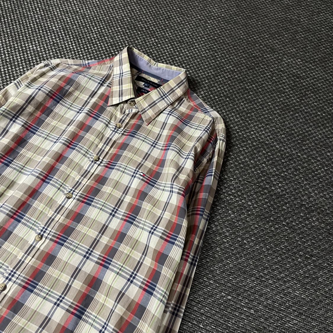 타미힐피거 연브라운 블루 레드 멀티배색 체크 긴팔 셔츠 슬림핏 XL 상품이미지5