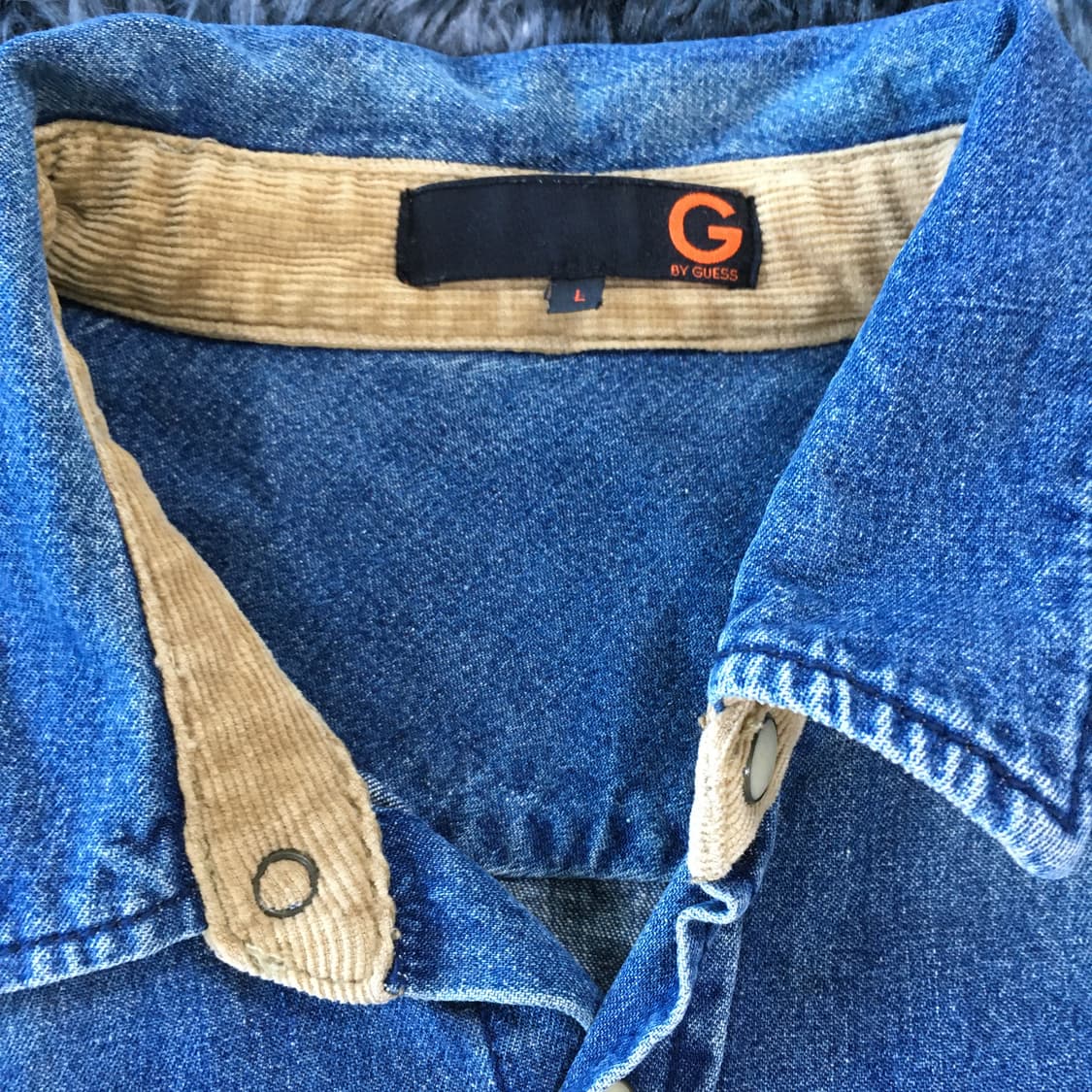 투티/ A8 G by GUESS 00's 데님 셔츠 자켓 골덴 배색 워싱 상품이미지3