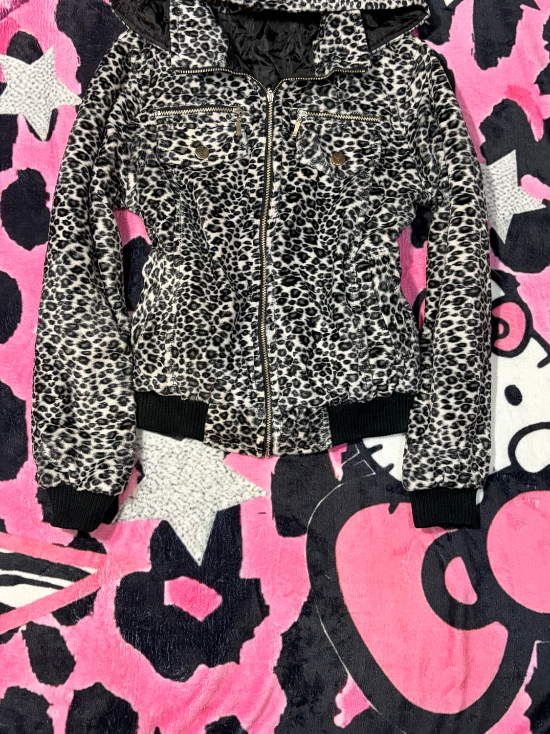 Y2K Leopard crop hoodie zip-up 상품이미지10