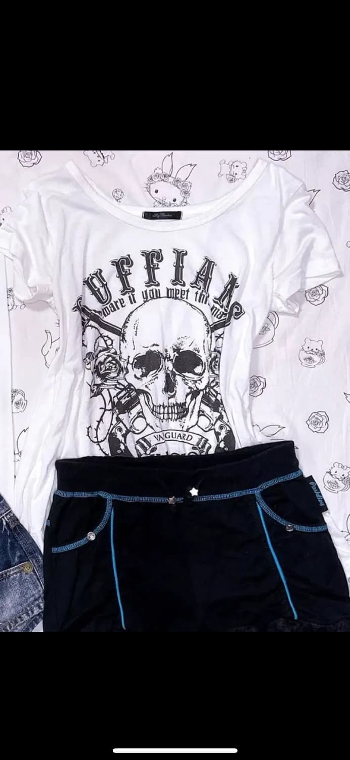 오네갸루 갸루펑크 해골 프린팅 반팔 티셔츠 상품이미지1