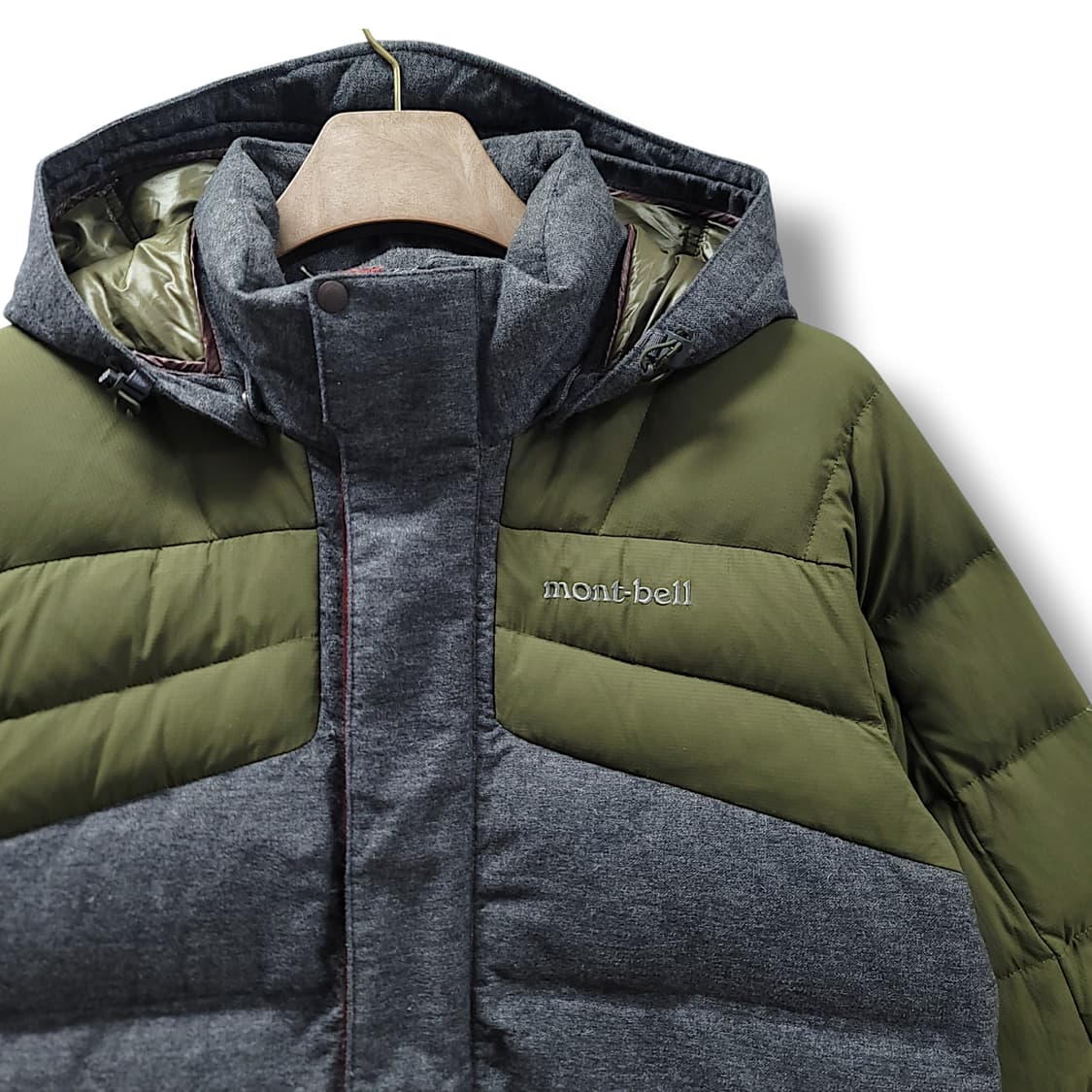[105] 몽벨 카키 배색 후드 구스다운 패딩 상품이미지4