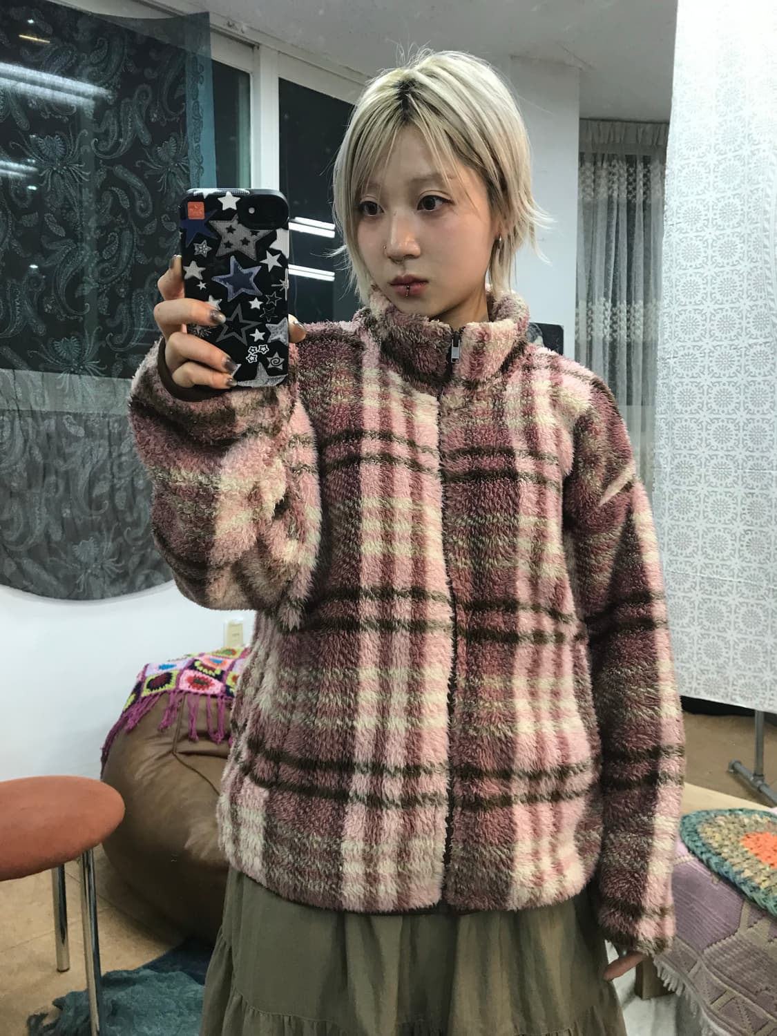 빈티지 체크 양털 후리스 자켓 상품이미지2