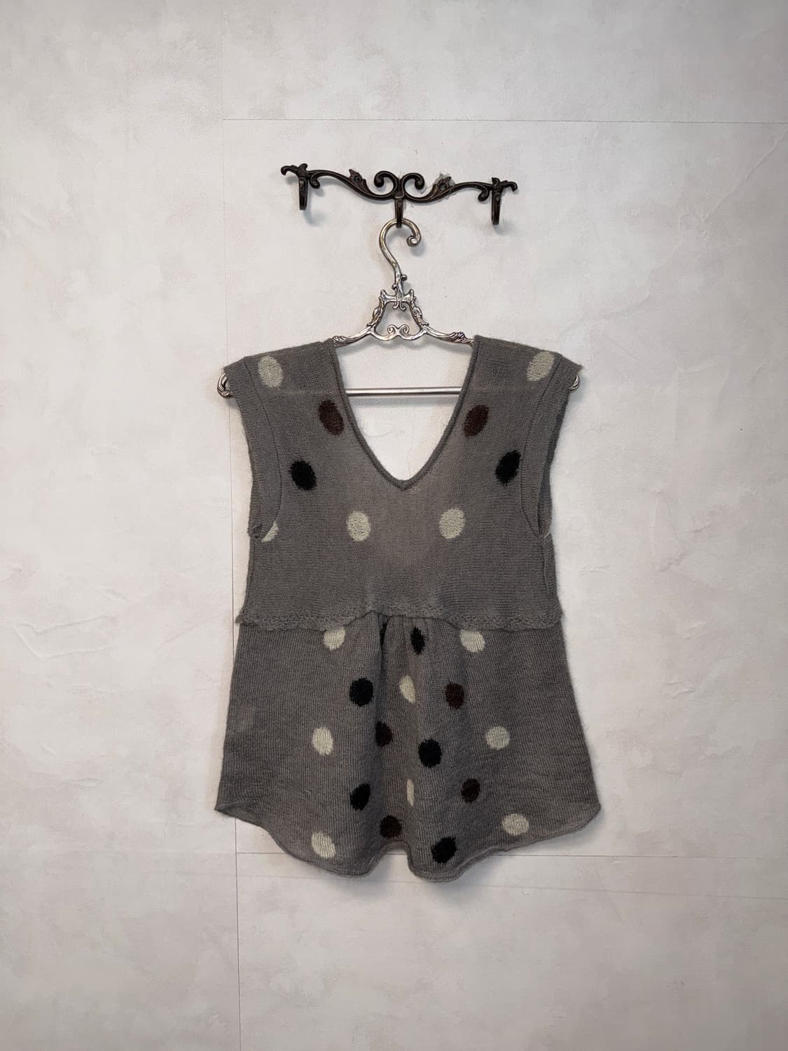 Gray dot shirring flare knit vest 상품이미지3