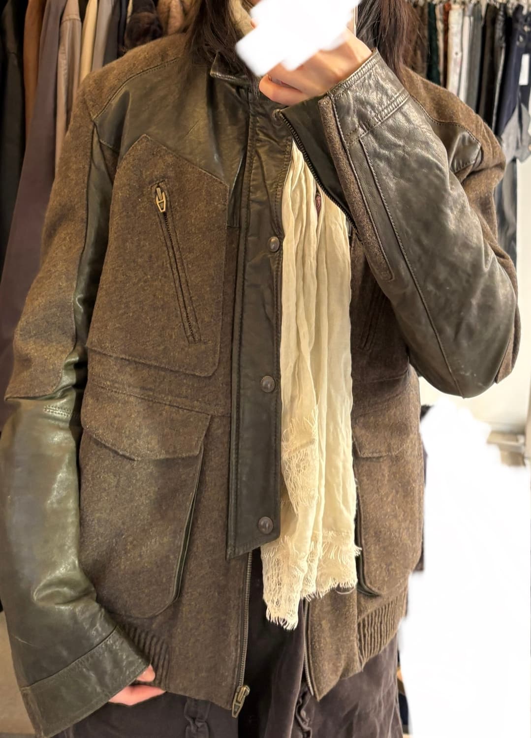 wool leather jacket (brown+khaki) 상품이미지3