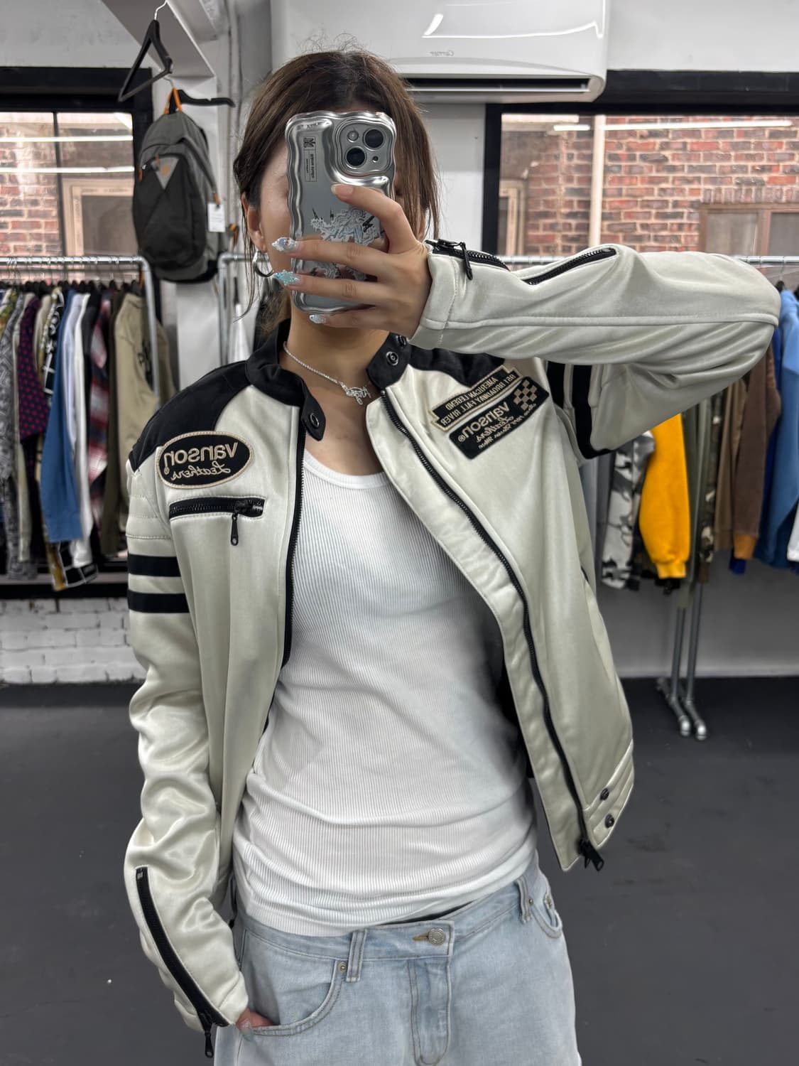 밴슨 레더 레이싱 바이커 자켓 상품이미지2