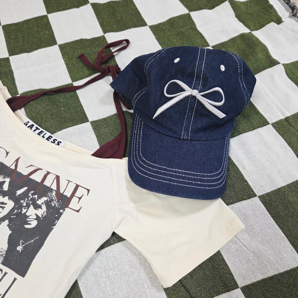 Denim Ribbon Embroidery Cap 상품이미지2