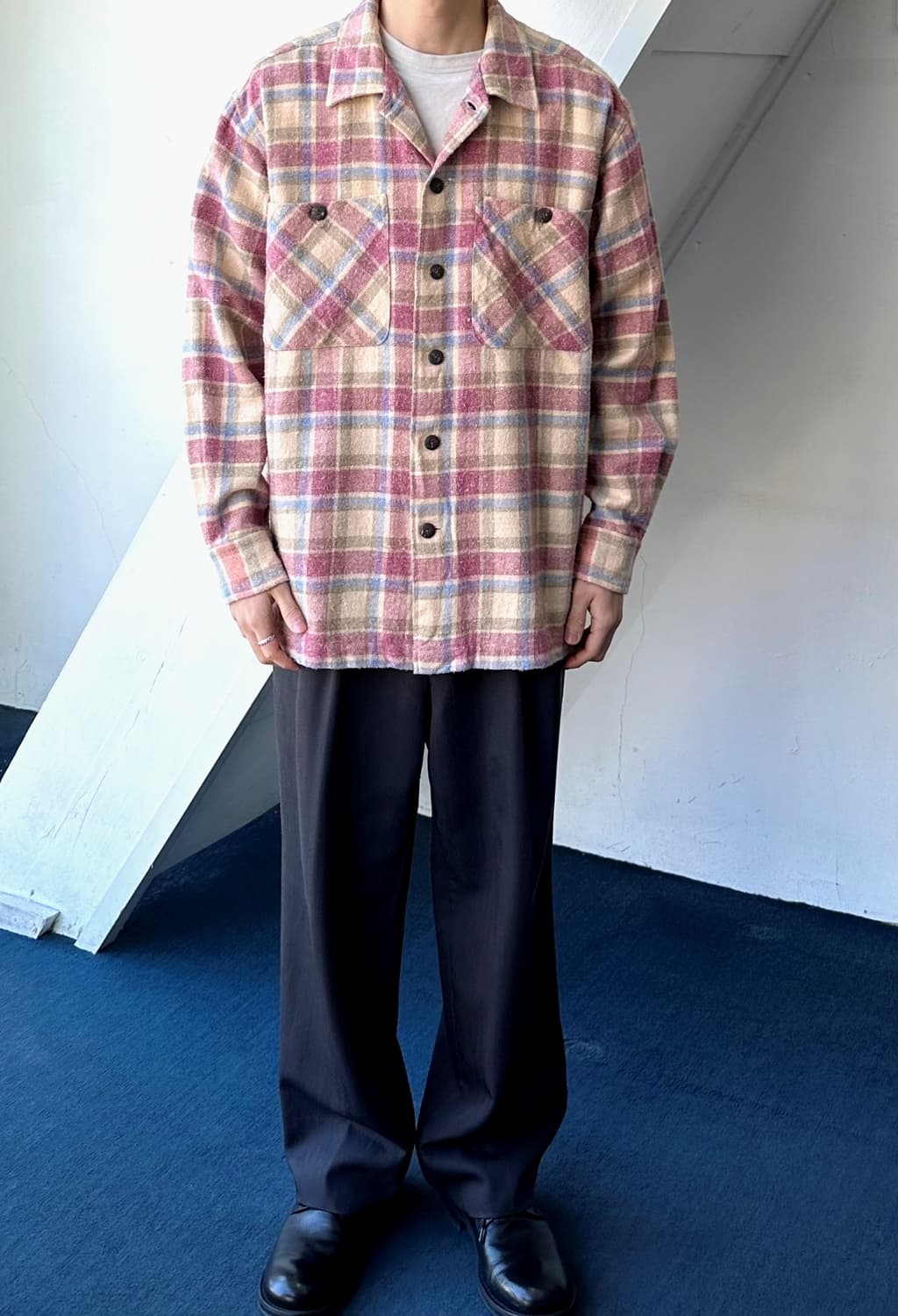 Cotton woven nel check wide shirt 상품이미지7