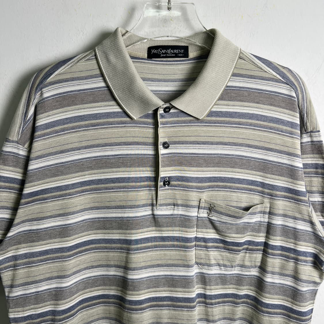YSL 입생로랑 빈티지 스트라이프 반팔 카라 티셔츠 100 상품이미지4
