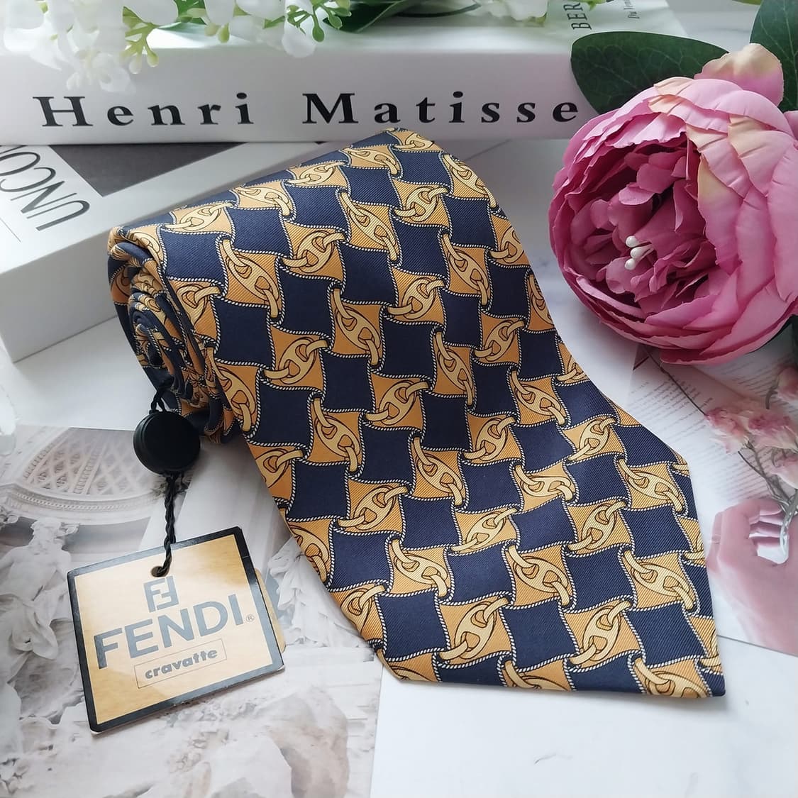 펜디 실크 네이비 체인 패턴 넥타이 9.9cm 새제품 K2511
 상품이미지3