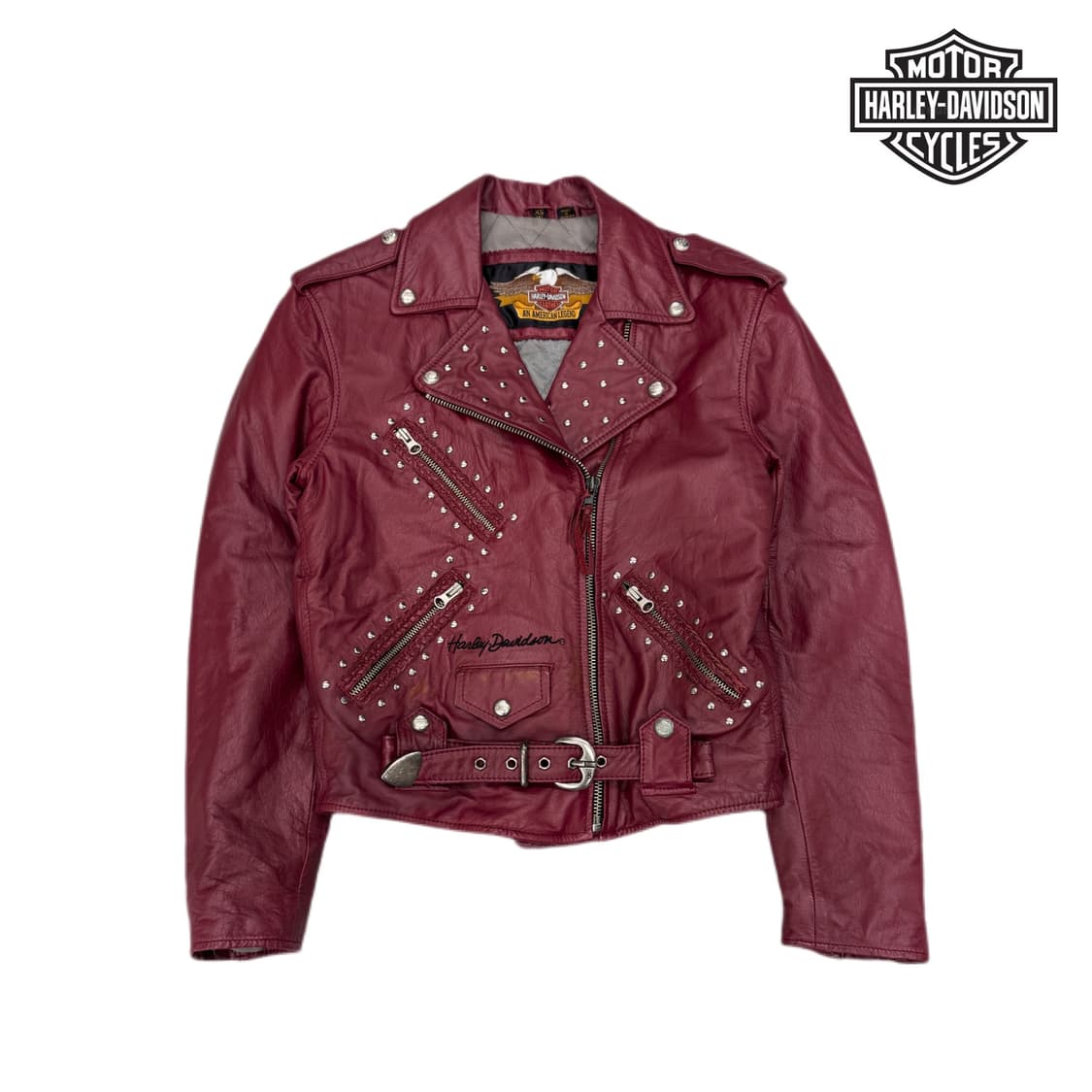할리데이비슨 리얼레더 버건디 스터드 바이커 자켓 상품이미지1