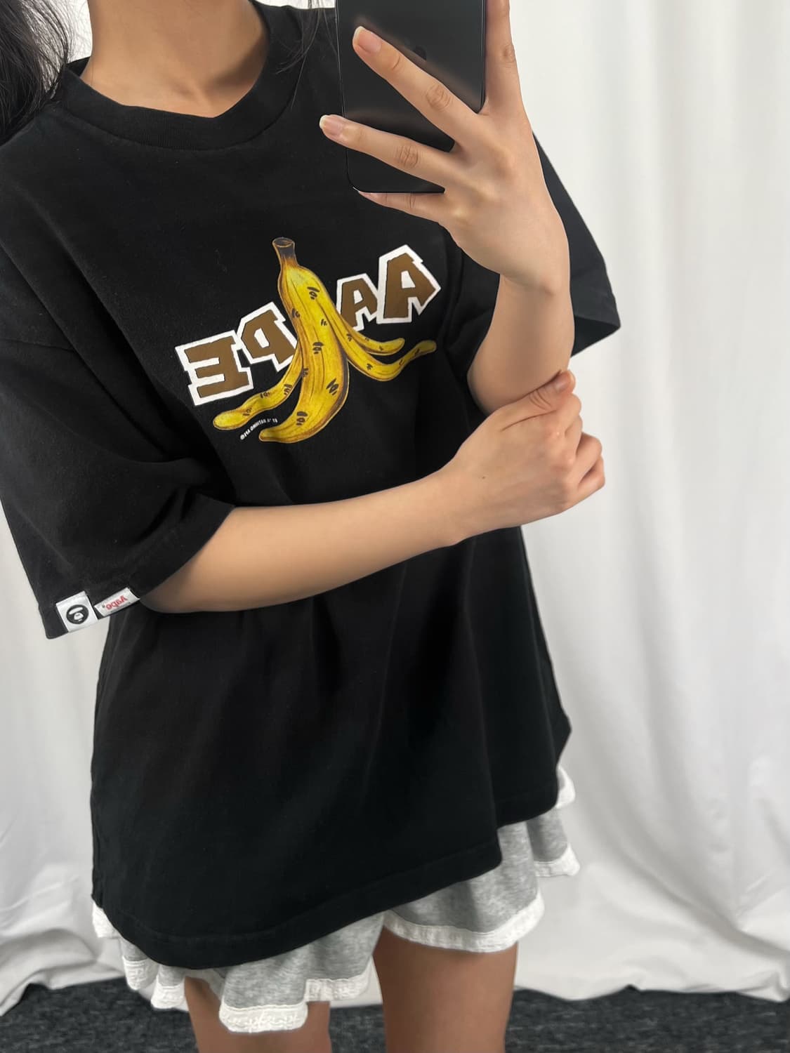 에이프 프린팅 블랙 반팔 상품이미지1