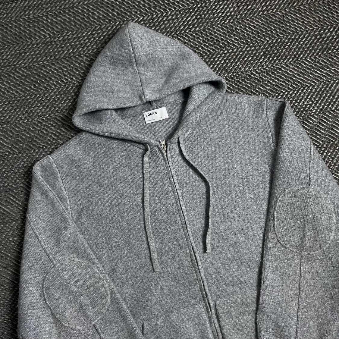 LOGAN 엘보 패치 니트 후드 집업 그레이o 4791 상품이미지3