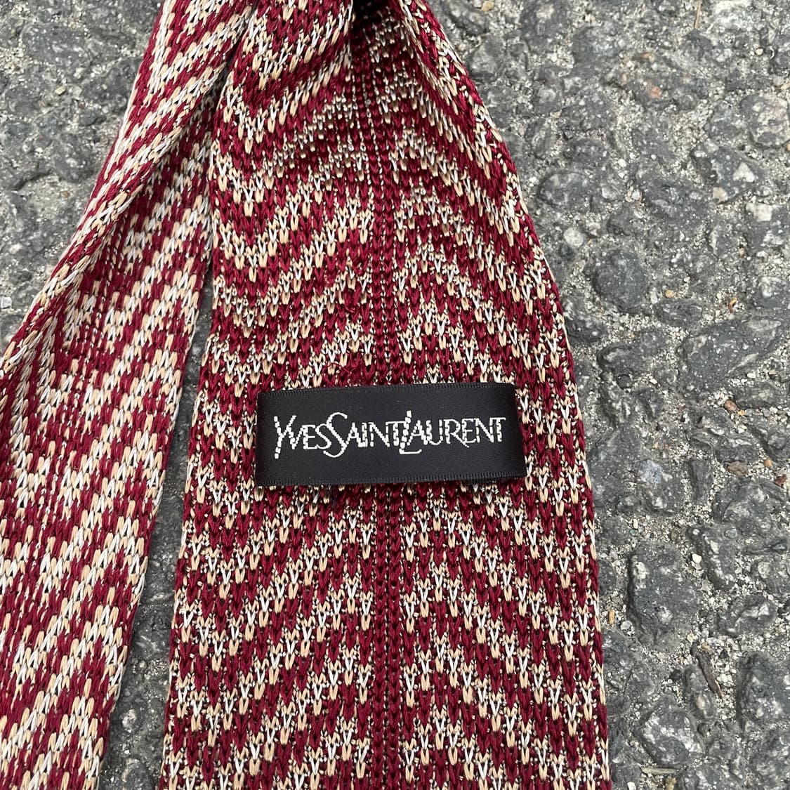90s 입생로랑 YSL 니트 넥타이 버건디 헤링본 넥타이 상품이미지6