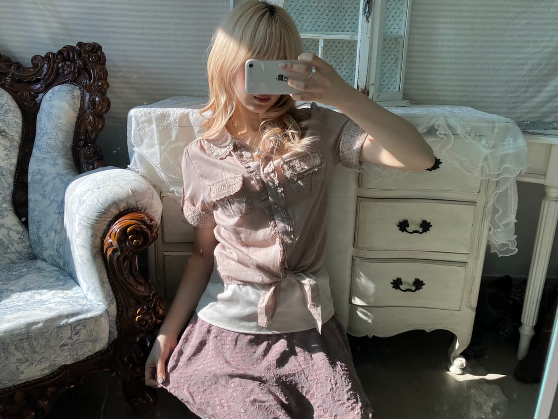 액시즈팜 히메 핑크 레이스 롤업셔츠 상품이미지6