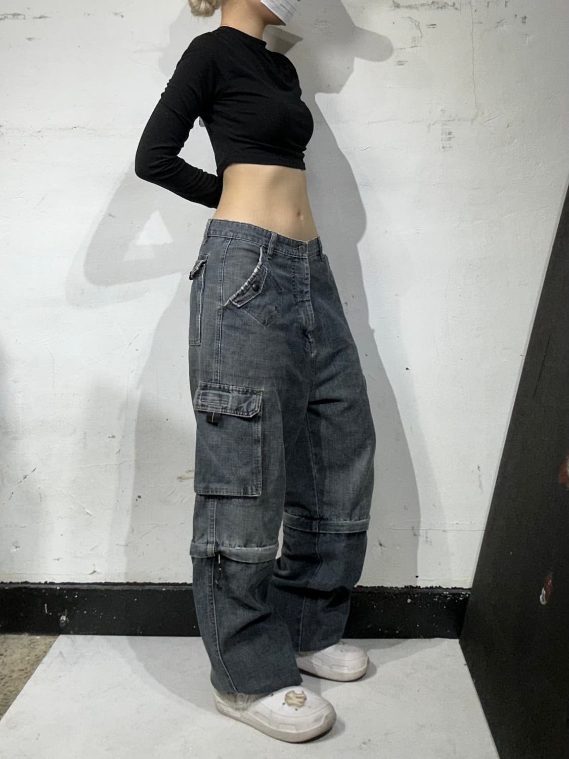 빈티지 RAZZO 중청 대대장 유틸리티 절개 와이드 데님 팬츠 청바지  상품이미지1