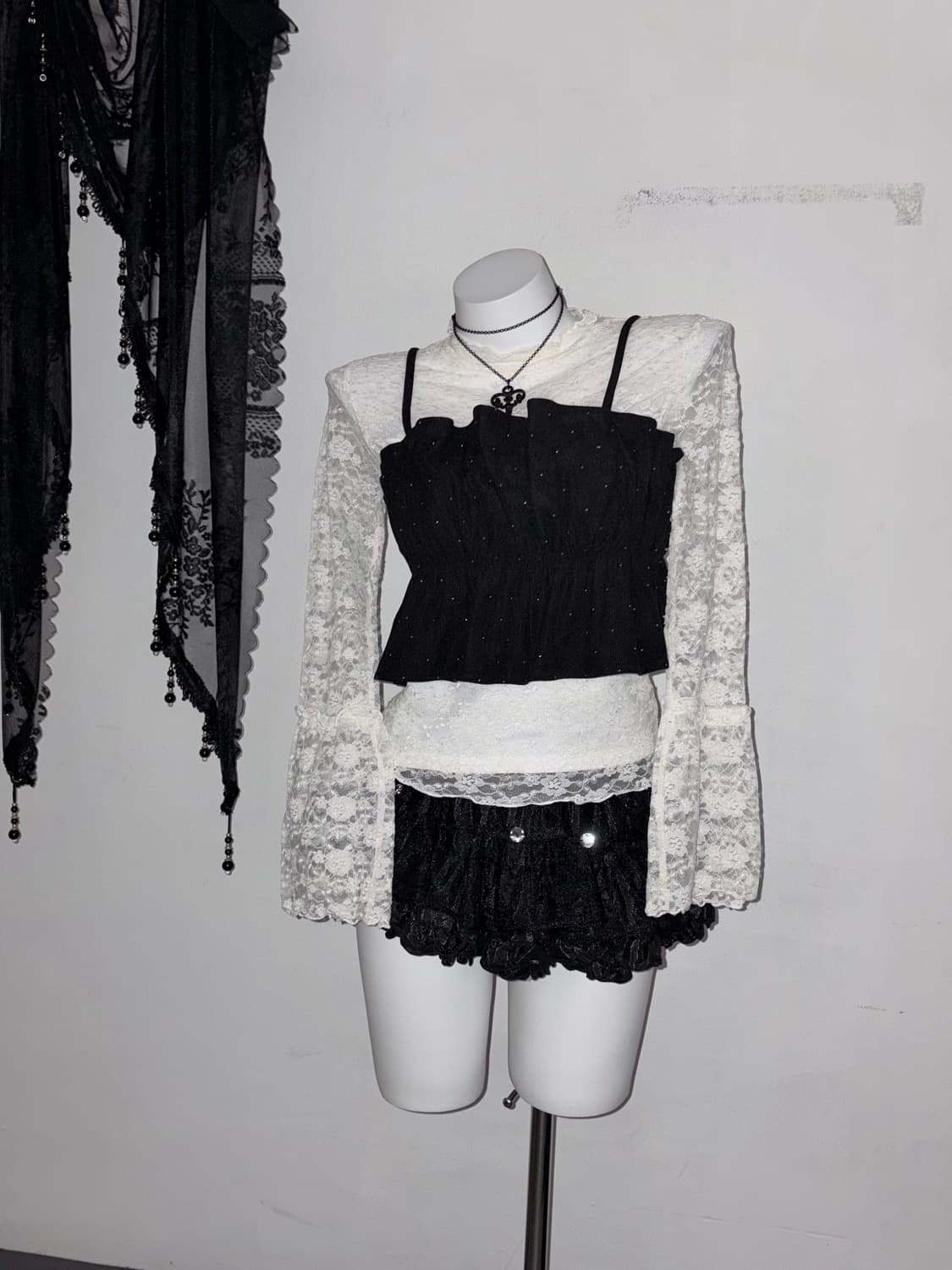 공겜여주 퍼 볼레로 코디세트 다크페어리 고스 고딕 고스로리 블랙 코디 상품이미지4