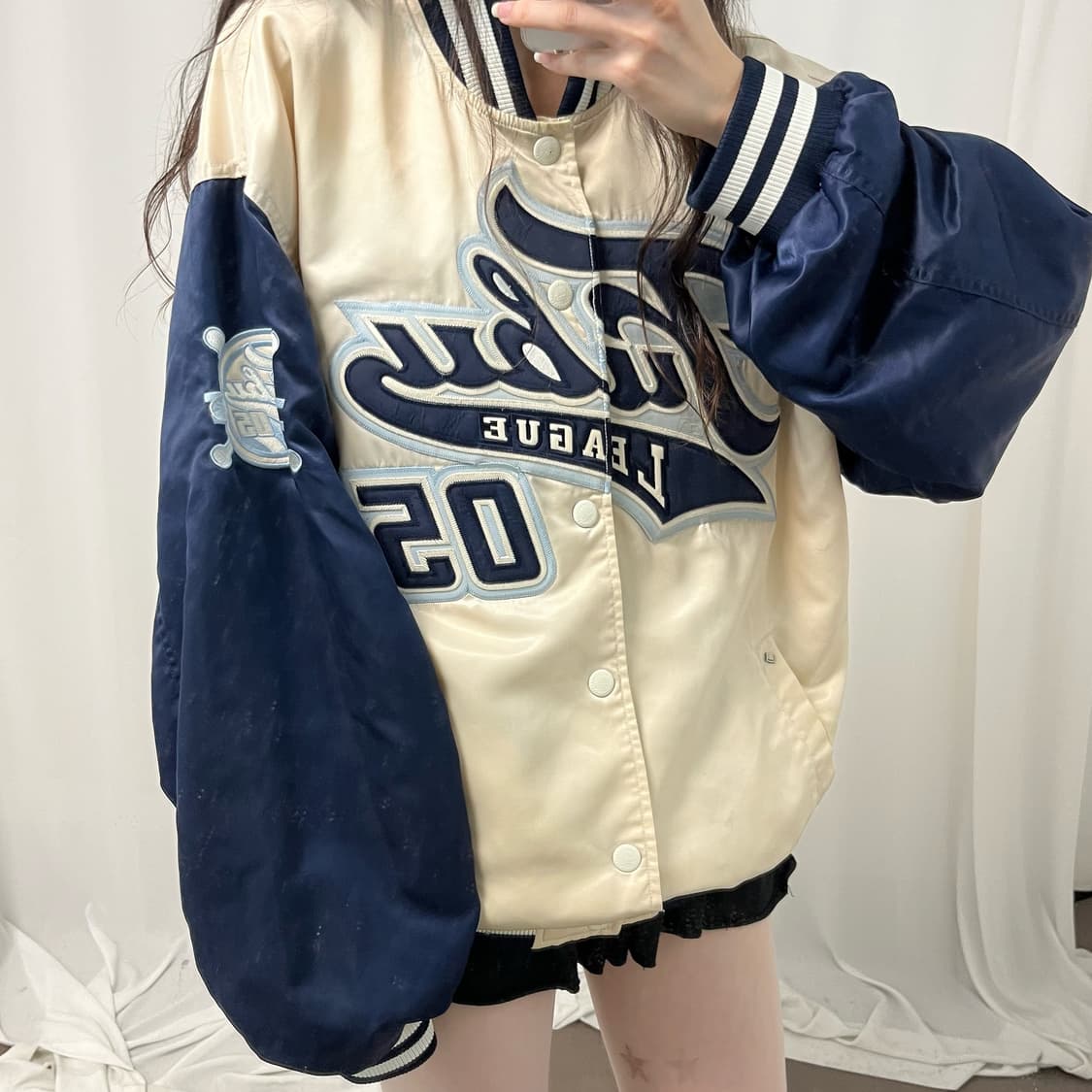 FUBU cream & navy varsity jacket 상품이미지3