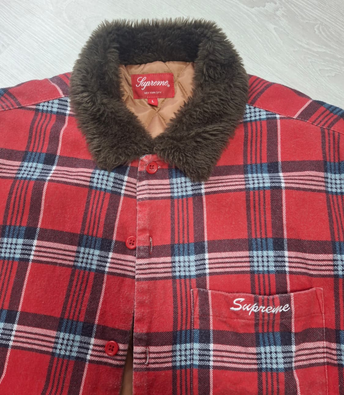 슈프림 포우 퍼 칼라 플란넬 셔츠 레드  상품이미지4