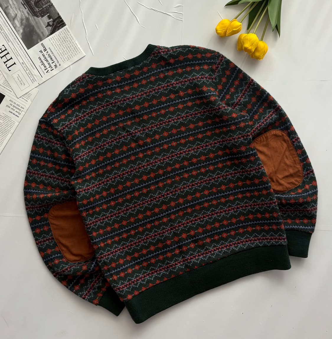 JPN 빈티지 페어아일 엘보 패치 니트 상품이미지3