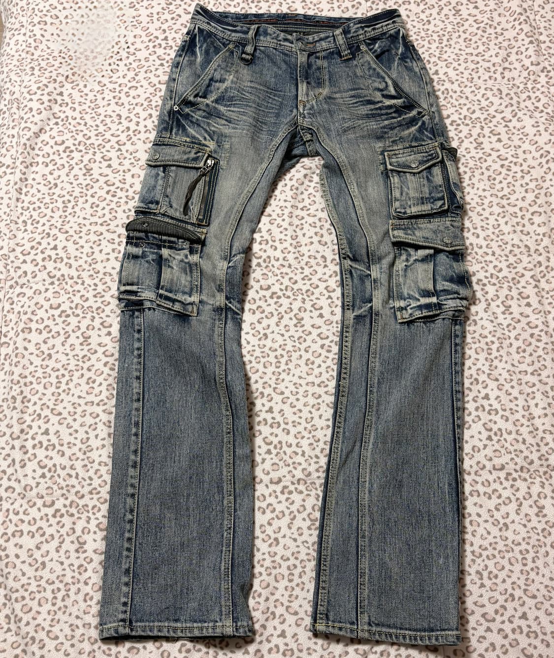 니콜 클럽 포맨 핀터깔 펑크 와투케 워싱 핀턱 카고 바이커 데님 팬츠 상품이미지1