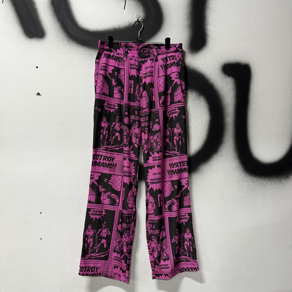 아임낫어휴먼비잉 풀 카툰 프린팅 나일론 와이드 팬츠 핑크 상품이미지1